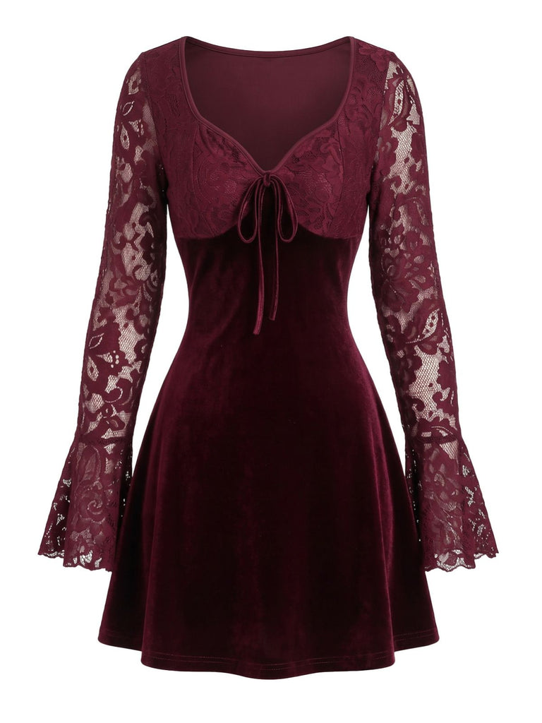 Wine Red 1960s Christmas Velvet Dress 9