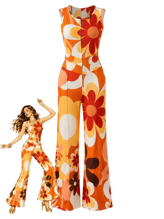 Orange 1950s Wide Leg Jumpsuit 1