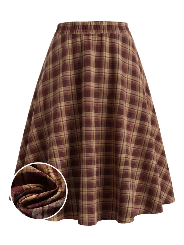[Pre-Sale] 1950s Brick Red Plaid A Line Skirt 1