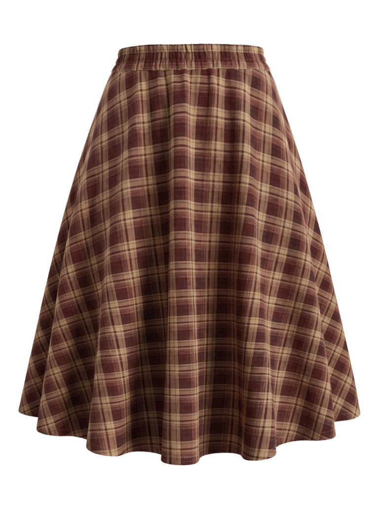 [Pre-Sale] 1950s Brick Red Plaid A Line Skirt 2