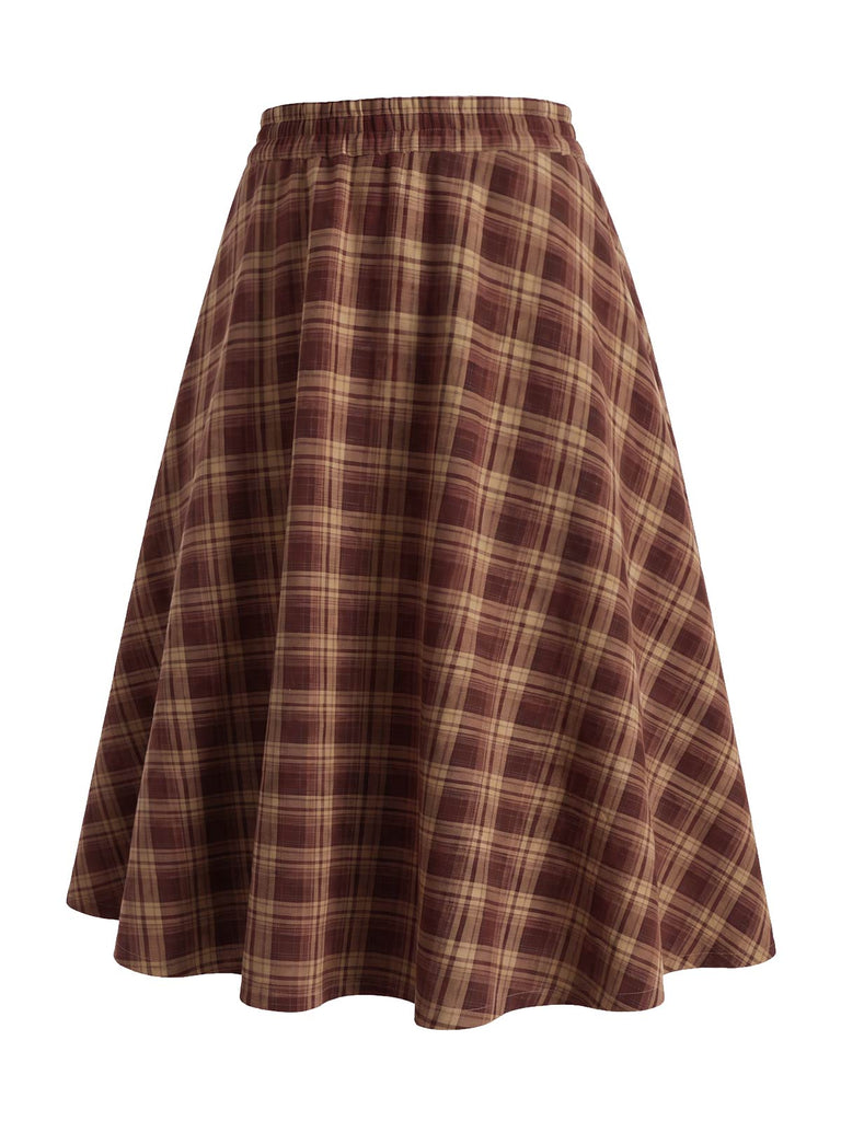 [Pre-Sale] 1950s Brick Red Plaid A Line Skirt 3