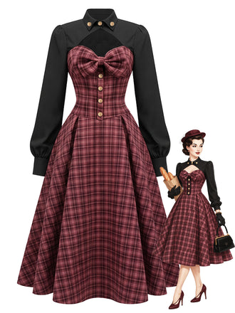 [Pre-Sale] 1950s Printed V Neck Fit and Flare Dress 1