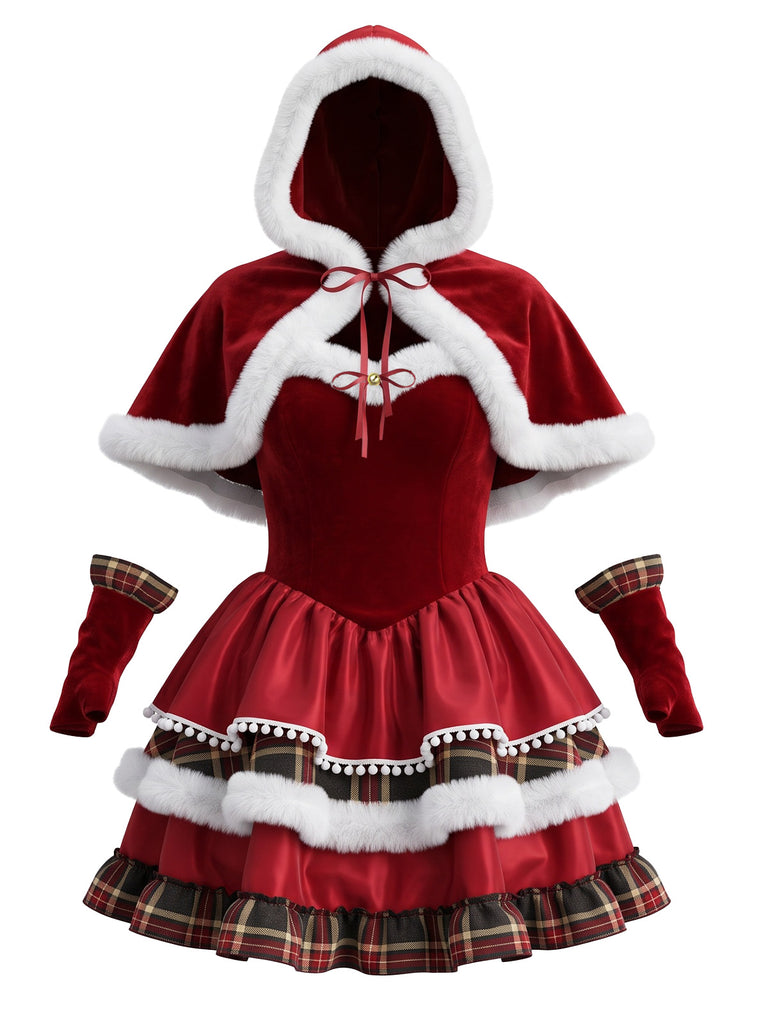Faux Fur Strapless Christmas Dress Cape Set 1