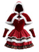 1950s Christmas Velvet Plaid Tiered Dress With Hooded Cape