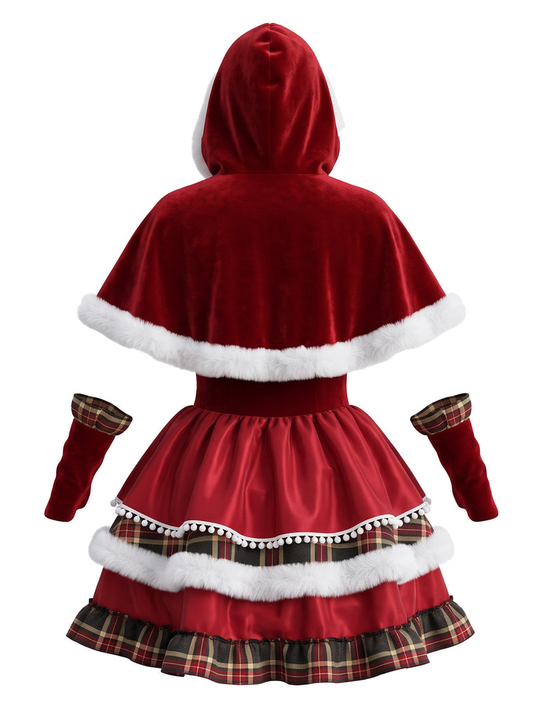 Faux Fur Strapless Christmas Dress Cape Set 2