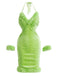 Green 1970s Christmas Velvet Faux-Fur Trim Halter Dress Set