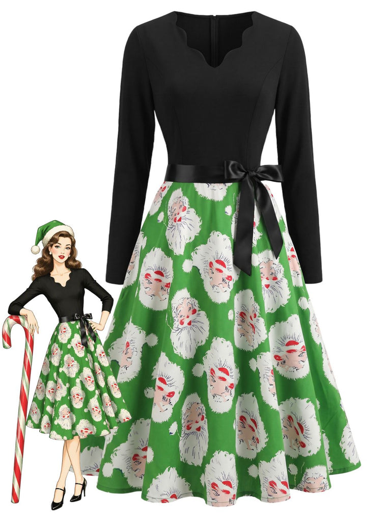 Christmas Print Long Sleeve Fit and Flare Dress 1