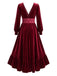 Red 1950s Velvet V Neck Dress 3