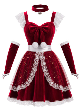 Red 1940s Christmas Mesh Dress 2