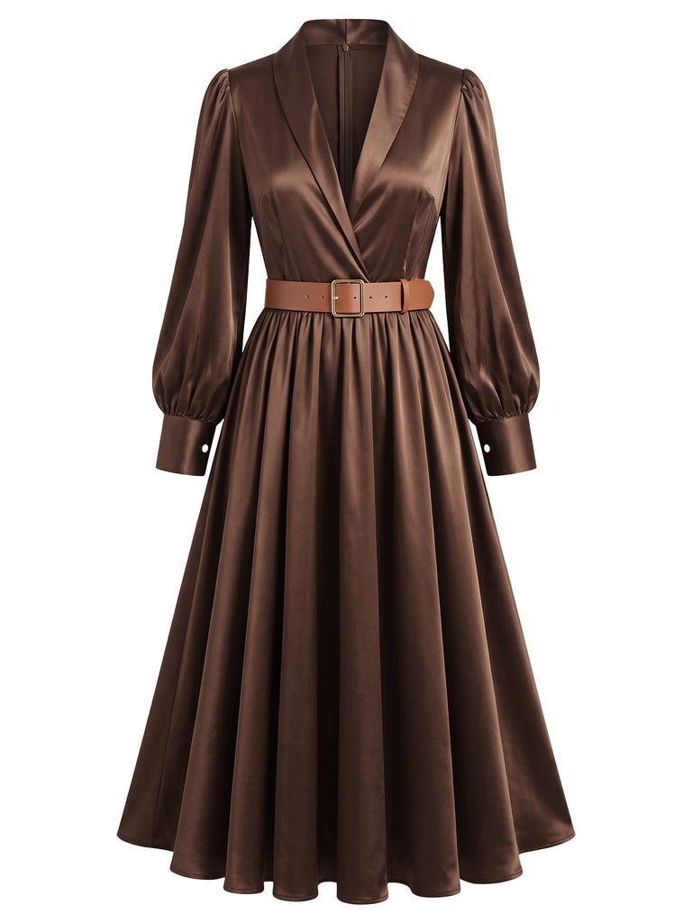 Satin Belted Long Sleeve Maxi Dress 3