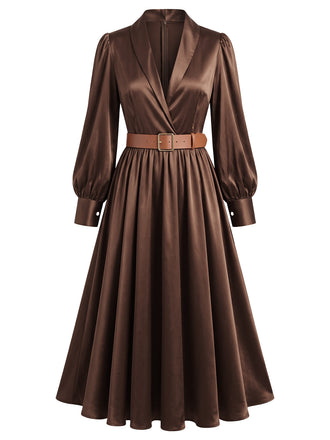 Satin Belted Long Sleeve Maxi Dress 3