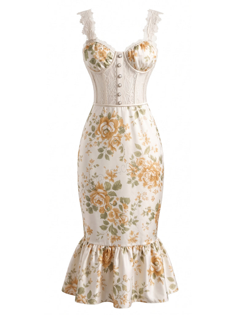 French Floral Fishtail Bodycon Midi Dress 4