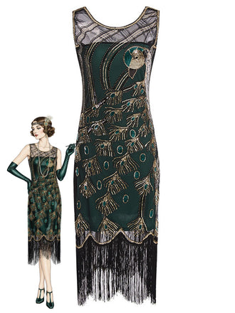 1920s Beaded Fringe Flapper Midi Dress 3