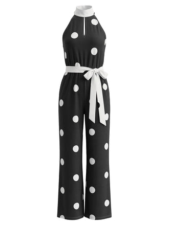 Polka Dot Halter Sleeveless Wide Leg Jumpsuit 1
