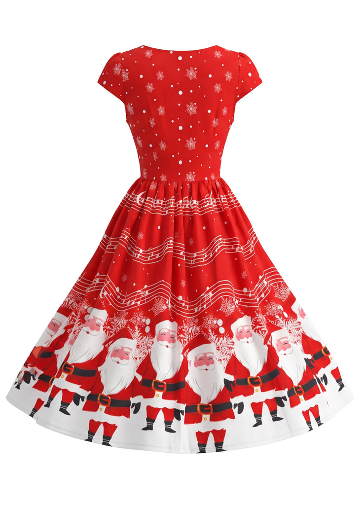Red 1950s Christmas Floral Dress 2