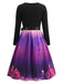 Bright Purple 1950s Christmas Floral V Neck Dress 2