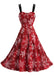 Red 1950s Christmas Reindeer Snowflake Print Swing Dress