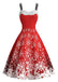 Red 1950s Christmas Reindeer Snowflake Print Swing Dress