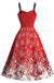 Red 1950s Christmas Reindeer Snowflake Print Swing Dress