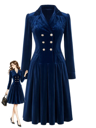 Velvet Double Breasted Fit and Flare Midi Dress 1