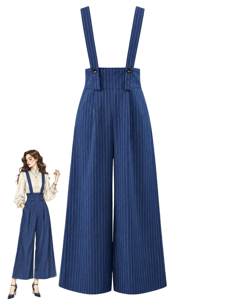 Button Front Wide Leg Suspender Jumpsuit 1