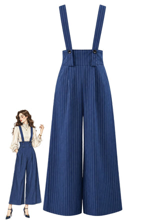 Button Front Wide Leg Suspender Jumpsuit 1