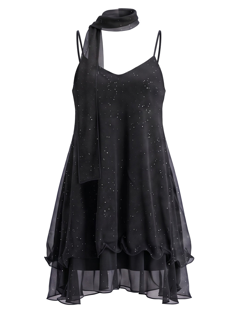 Shimmer Chiffon Halter Scarf Mini Dress 1