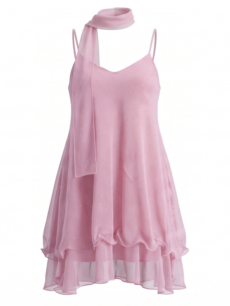 Shimmer Chiffon Halter Scarf Mini Dress 3