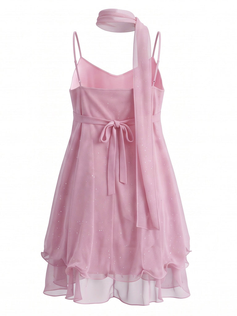 Shimmer Chiffon Halter Scarf Mini Dress 4