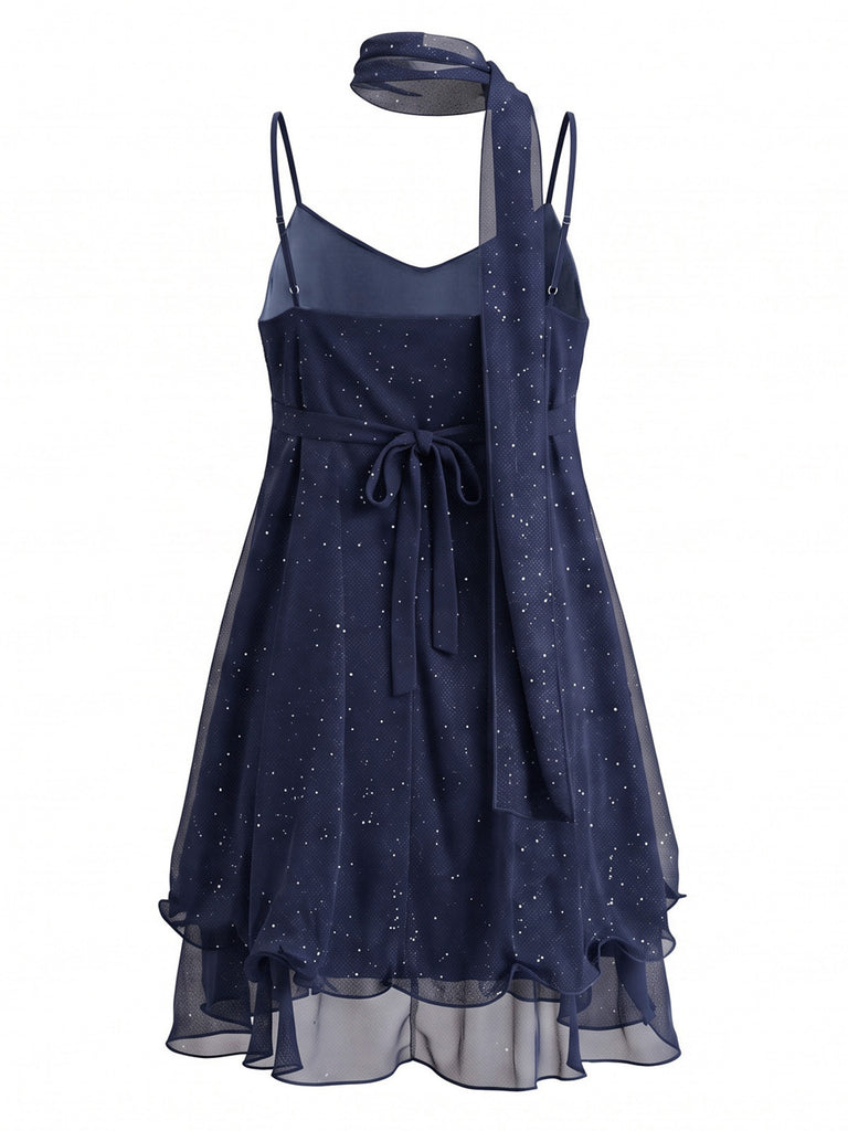 Shimmer Chiffon Halter Scarf Mini Dress 6