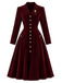 [Pre-Sale] Red 1940s Velvet Lapel Collar Pockets Button Midi Dress