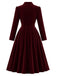 [Pre-Sale] Red 1940s Velvet Lapel Collar Pockets Button Midi Dress