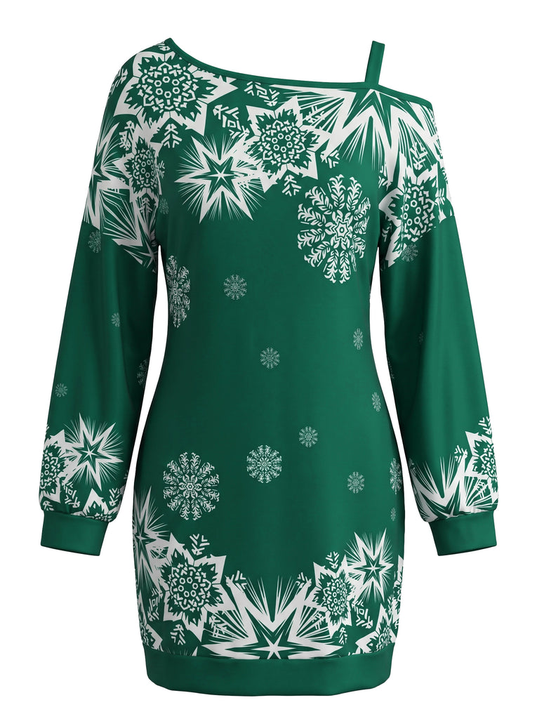 Christmas Snowflake Print Off Shoulder Mini Dress 5