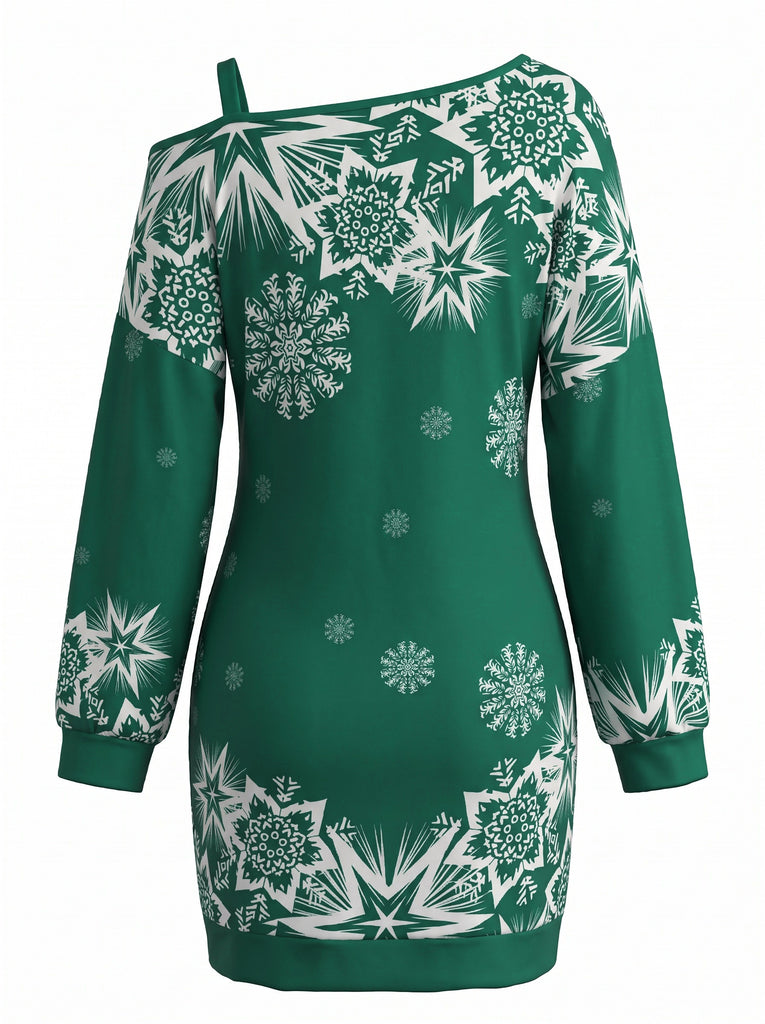 Christmas Snowflake Print Off Shoulder Mini Dress 6