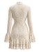 1970s Lace V-Neck Long-Sleeve Ruffle Hem Bodycon Dress
