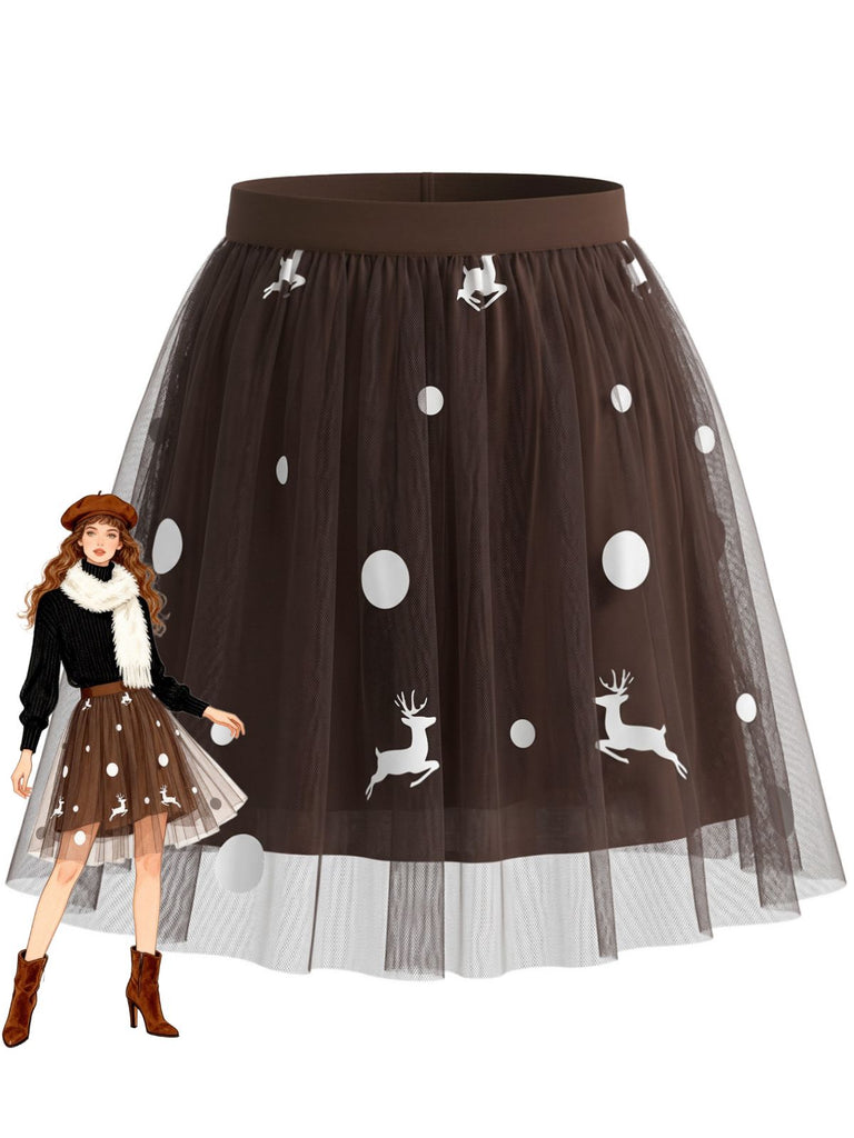 Christmas Reindeer Print Flared Mini Skirt 1