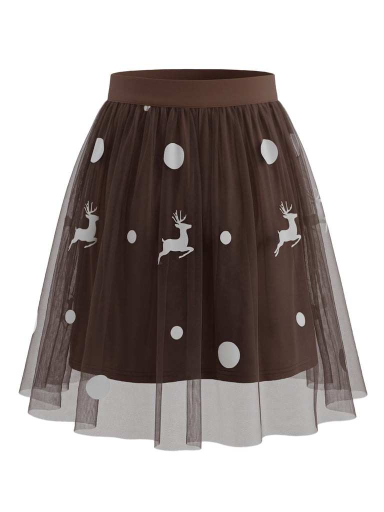 Christmas Reindeer Print Flared Mini Skirt 2