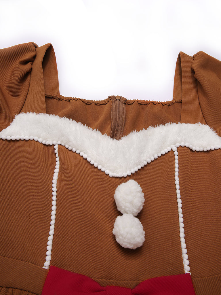 [Pre-Sale] [Plus Size] Turmeric 1950s Gingerbread Man Plush Trim Dress