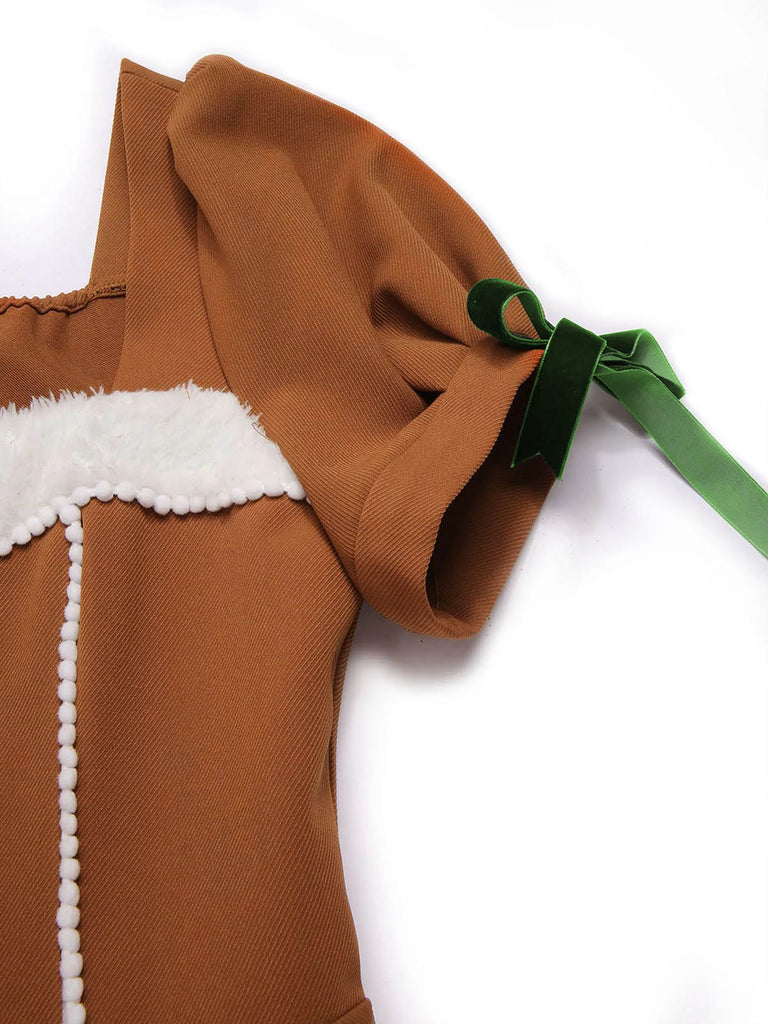 [Pre-Sale] [Plus Size] Turmeric 1950s Gingerbread Man Plush Trim Dress
