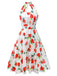 White 1950s Watercolor Rose Halter Dress