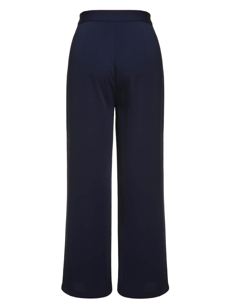 Dark Blue 1950s Solid Button Straight Pants