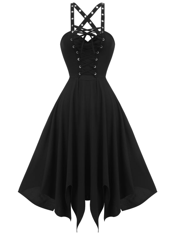 Black 1950s Spaghetti Strap Gothic Style Dress | Retro Stage