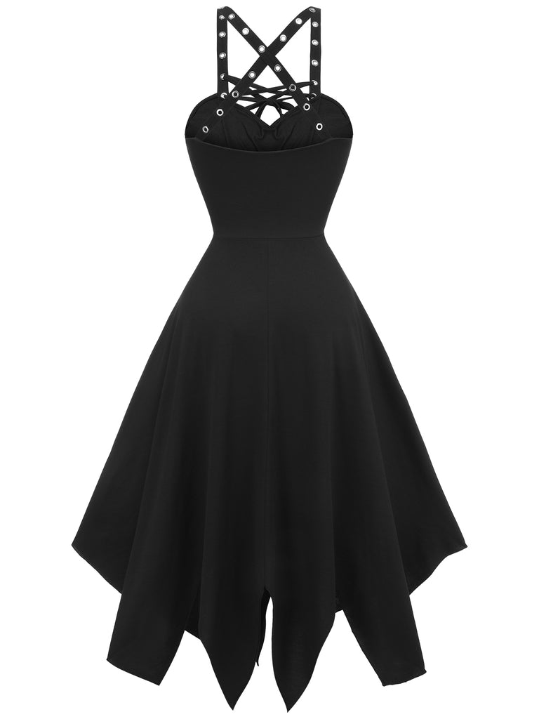 Black 1950s Spaghetti Strap Gothic Style Dress