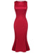 Deep Red 1930s Solid Bow Decor Fishtail Dress