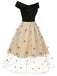 Black & Beige 1950s Floral Mesh Off-Shoulder Dress