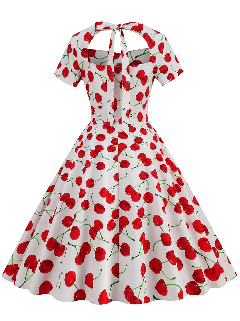 1950s Cherry Sweetheart Short Sleeve Lace Up Dress | Retro Stage