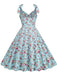 1950s Floral Lace-Up Shoulder V-Neck Swing Dress