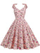 1950s Floral Lace-Up Shoulder V-Neck Swing Dress