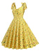 1950s Floral Lace-Up Shoulder V-Neck Swing Dress
