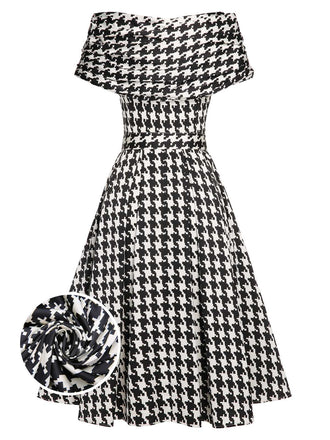 ‍Black 1950s Houndstooth Short Sleeve Belted Dress (65% off)